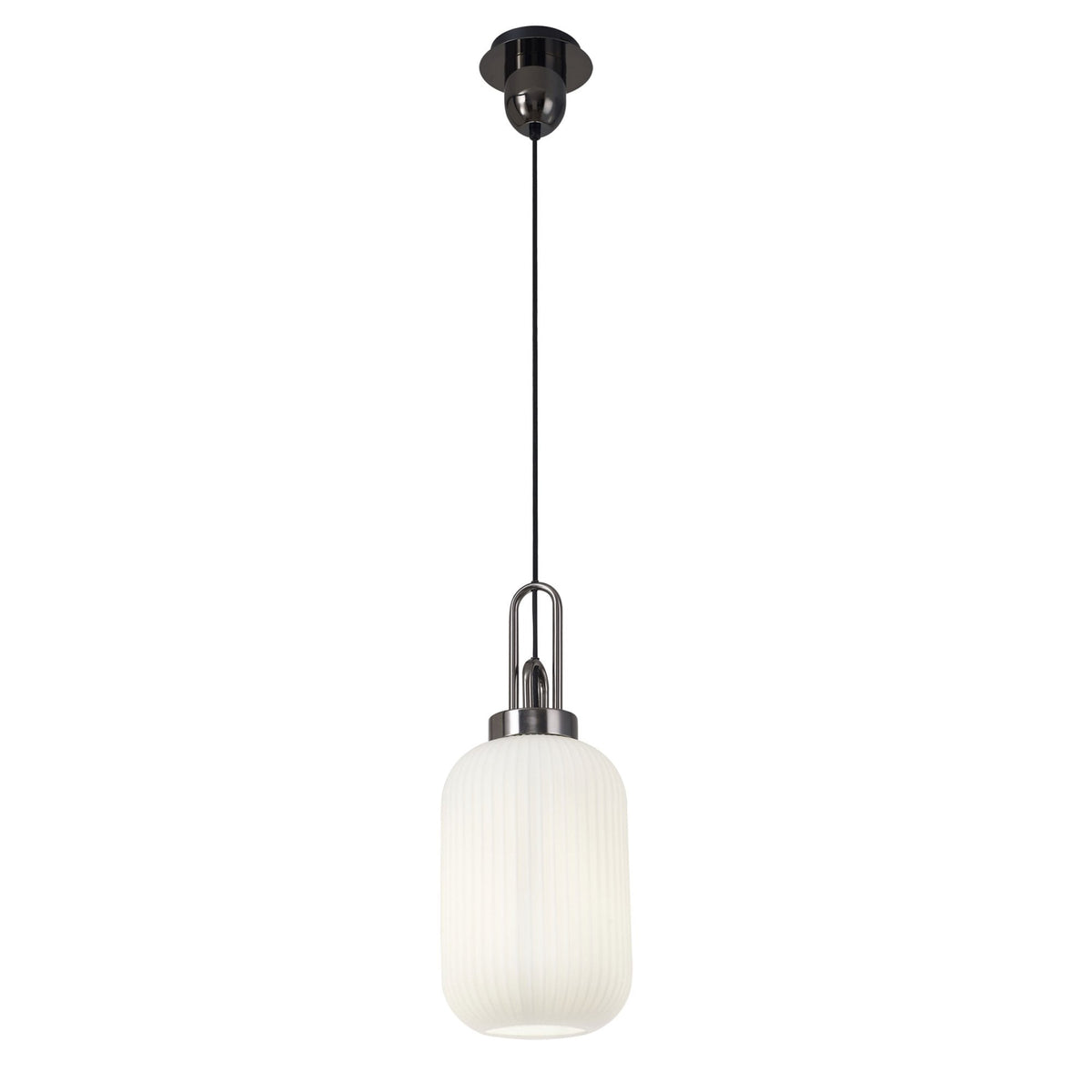 Atherington Tubular Pendant in Black Chrome & Opal Shade