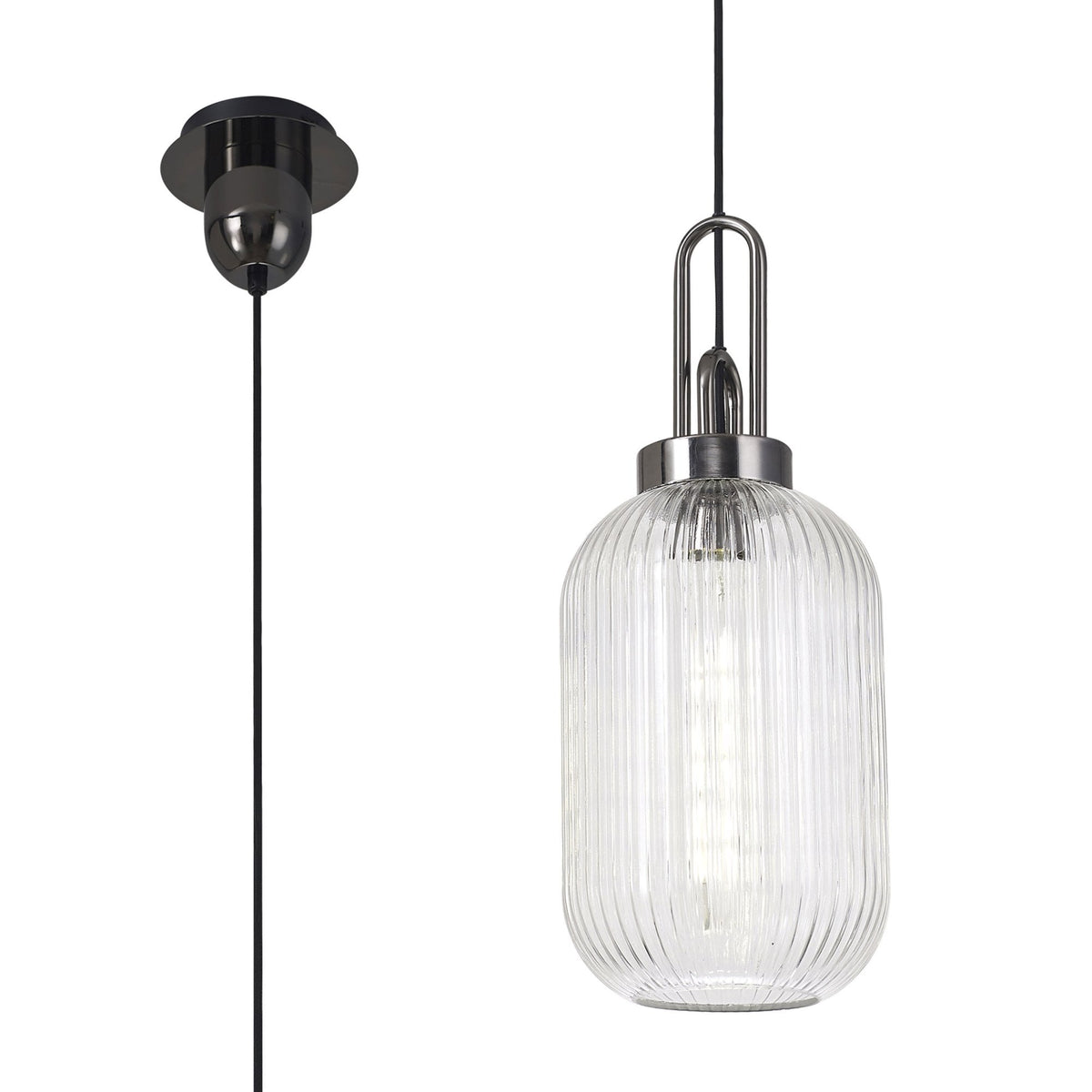 Atherington Tubular Pendant in Black Chrome & Clear Shade