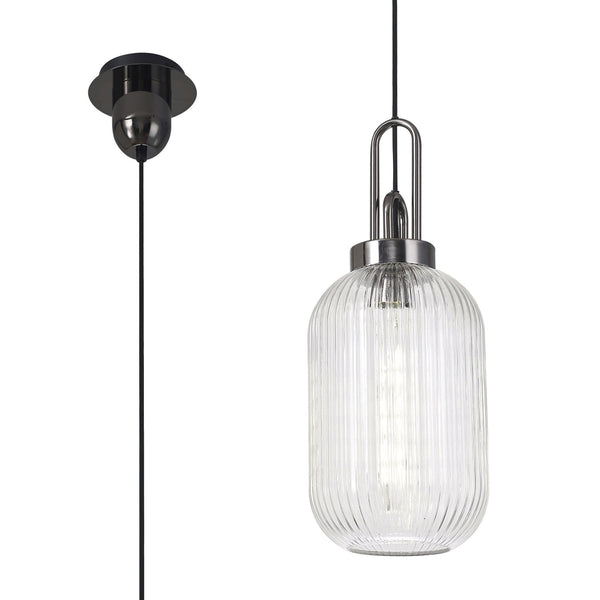 Atherington Tubular Pendant in Black Chrome & Clear Shade