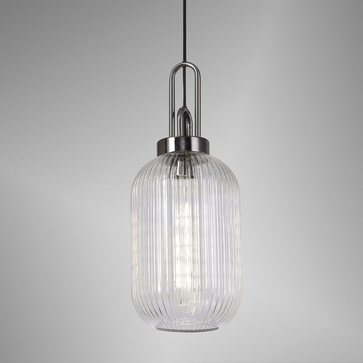 Atherington Tubular Pendant in Black Chrome & Clear Shade