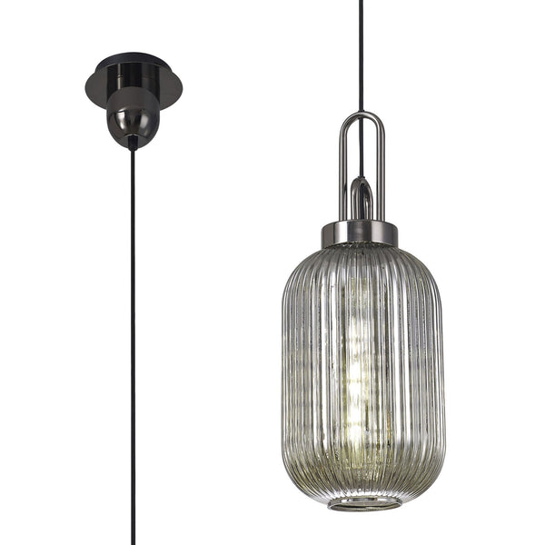 Atherington Tubular Pendant in Black Chrome & Smoked Shade