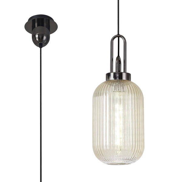 Atherington Tubular Pendant in Black Chrome & Champagne Shade