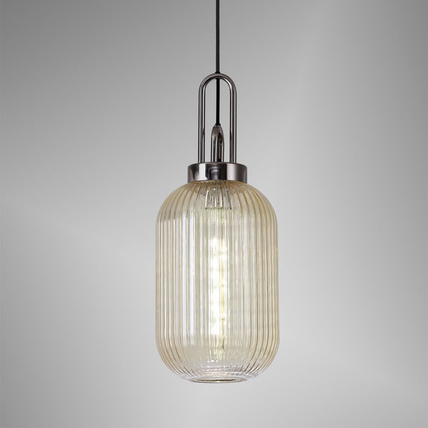 Atherington Tubular Pendant in Black Chrome & Champagne Shade