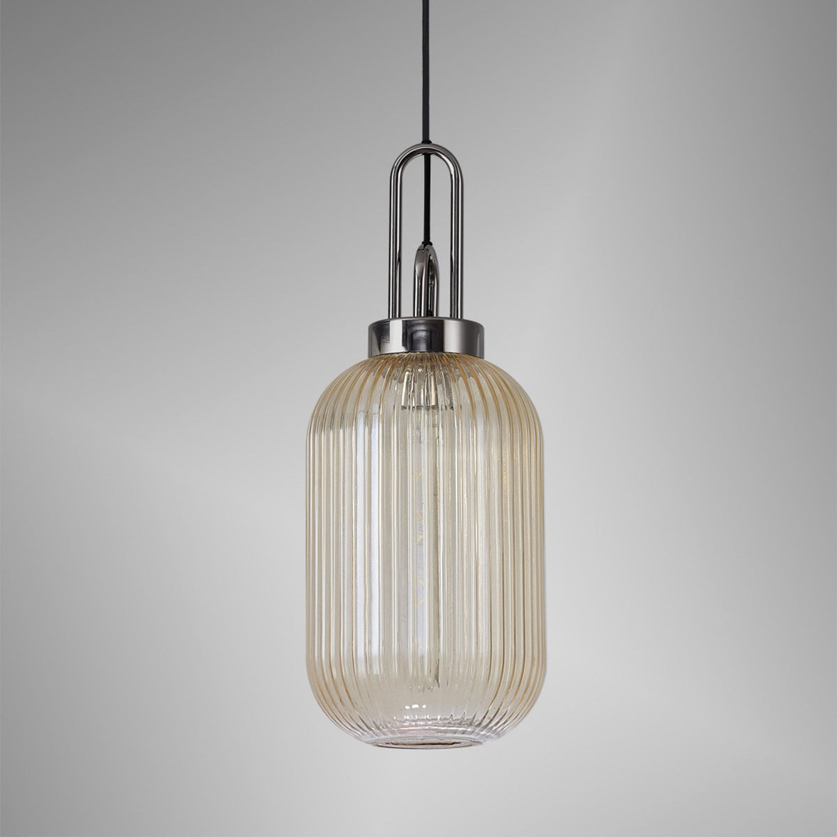 Atherington Tubular Pendant in Black Chrome & Champagne Shade