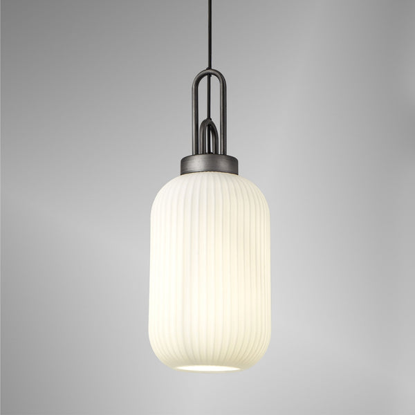 Atherington Tubular Pendant in Aged Pewter & Opal Shade