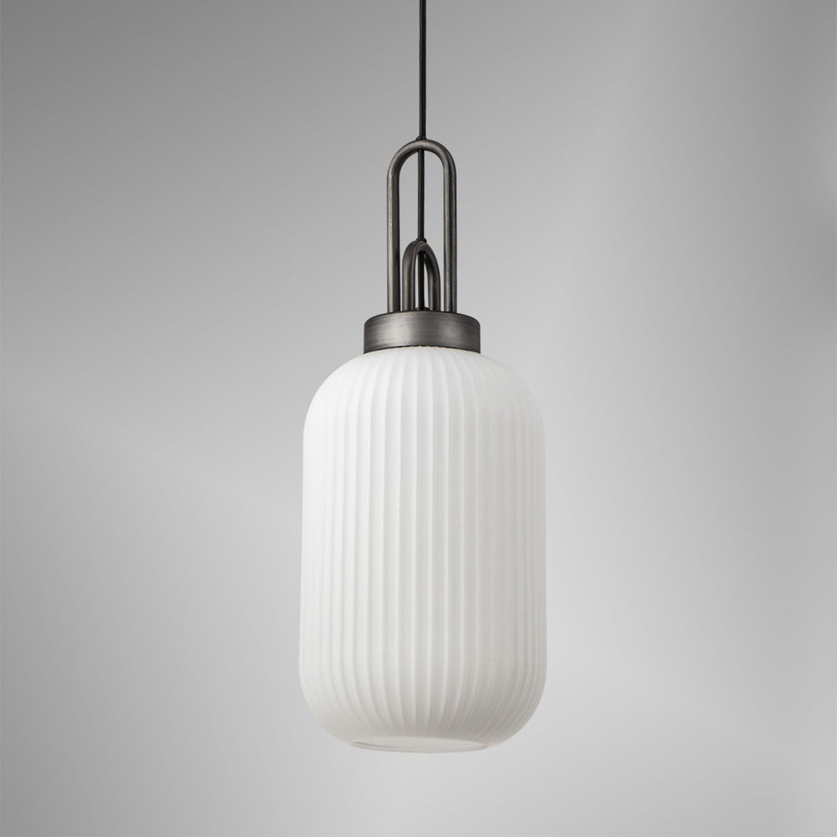 Atherington Tubular Pendant in Aged Pewter & Opal Shade
