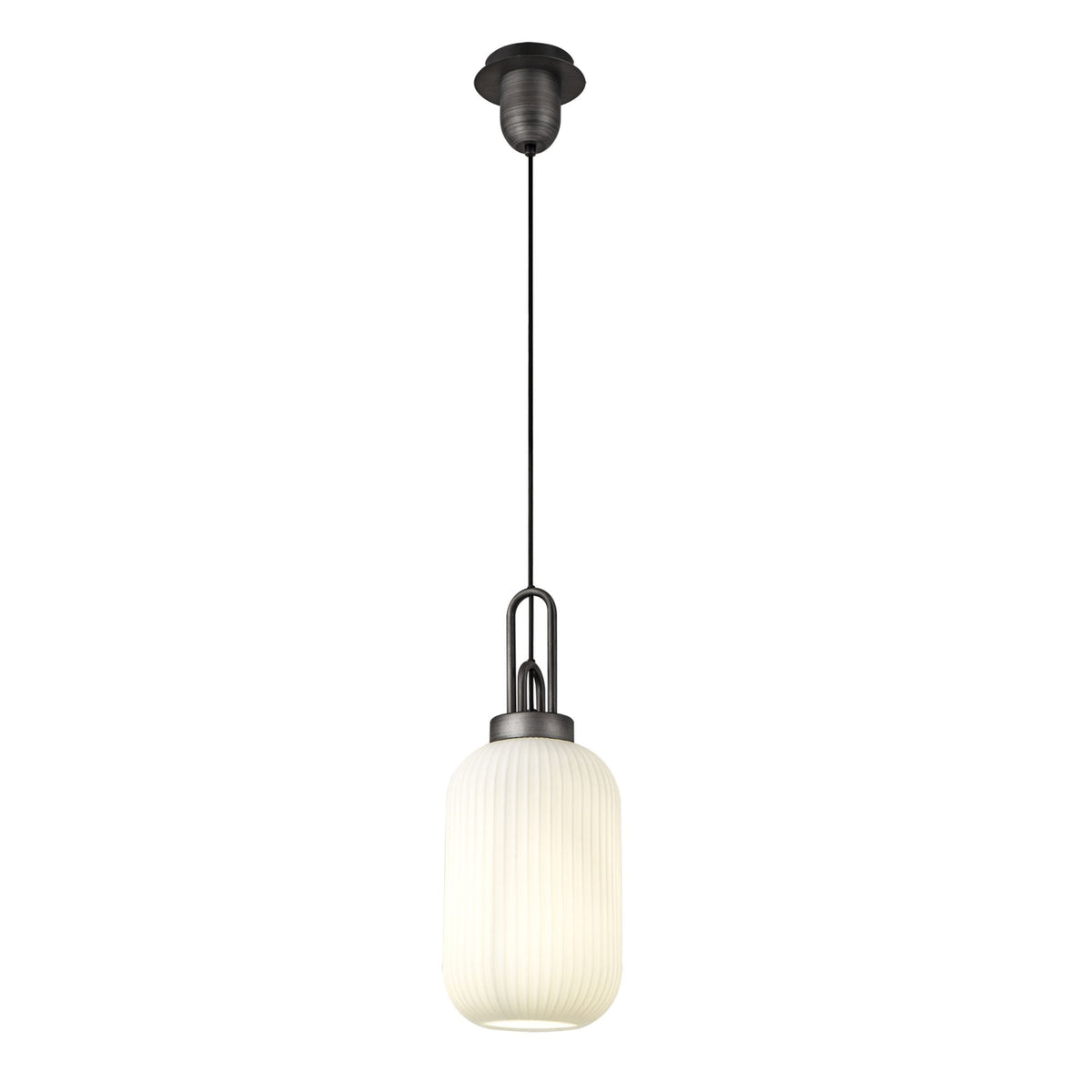 Atherington Tubular Pendant in Aged Pewter & Opal Shade