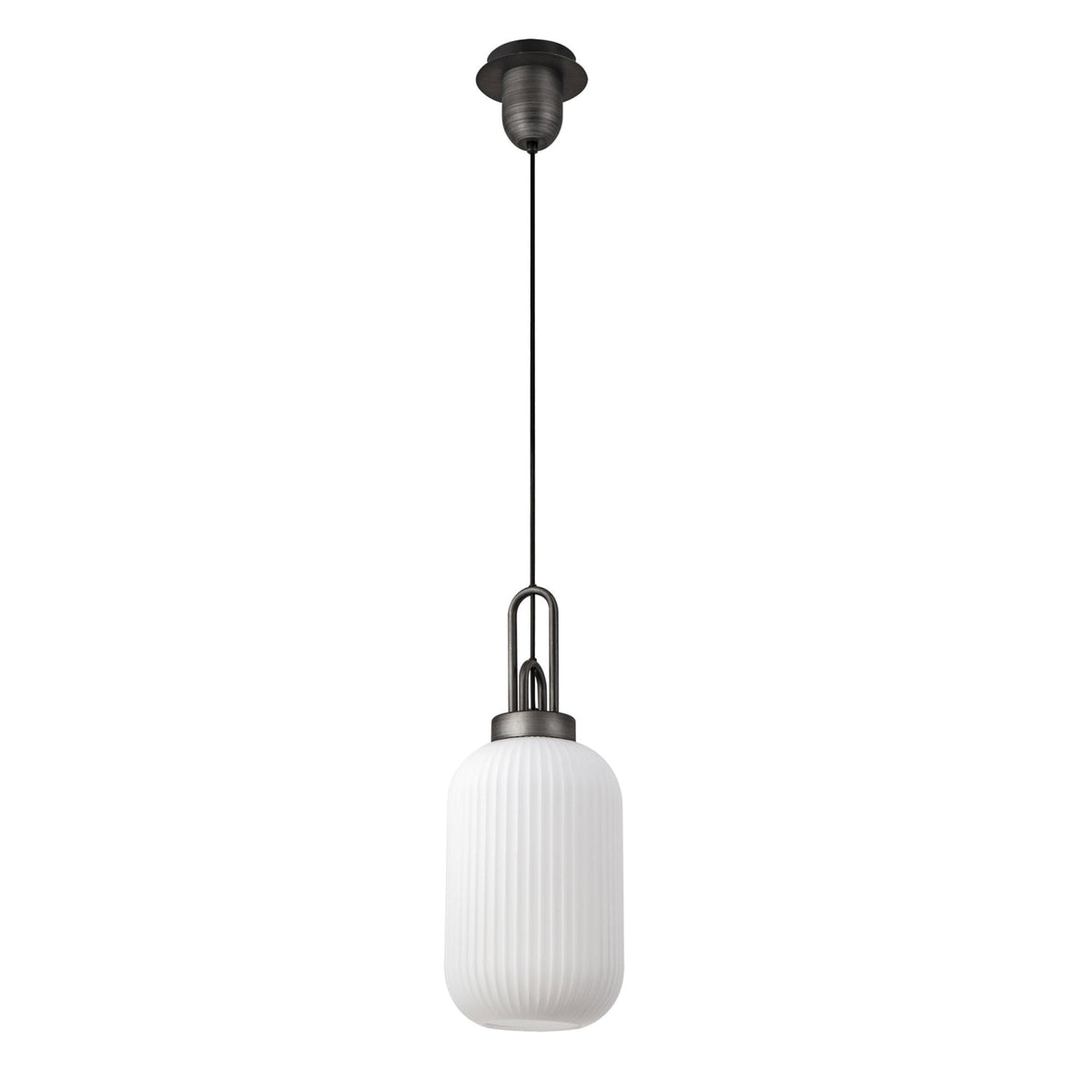 Atherington Tubular Pendant in Aged Pewter & Opal Shade