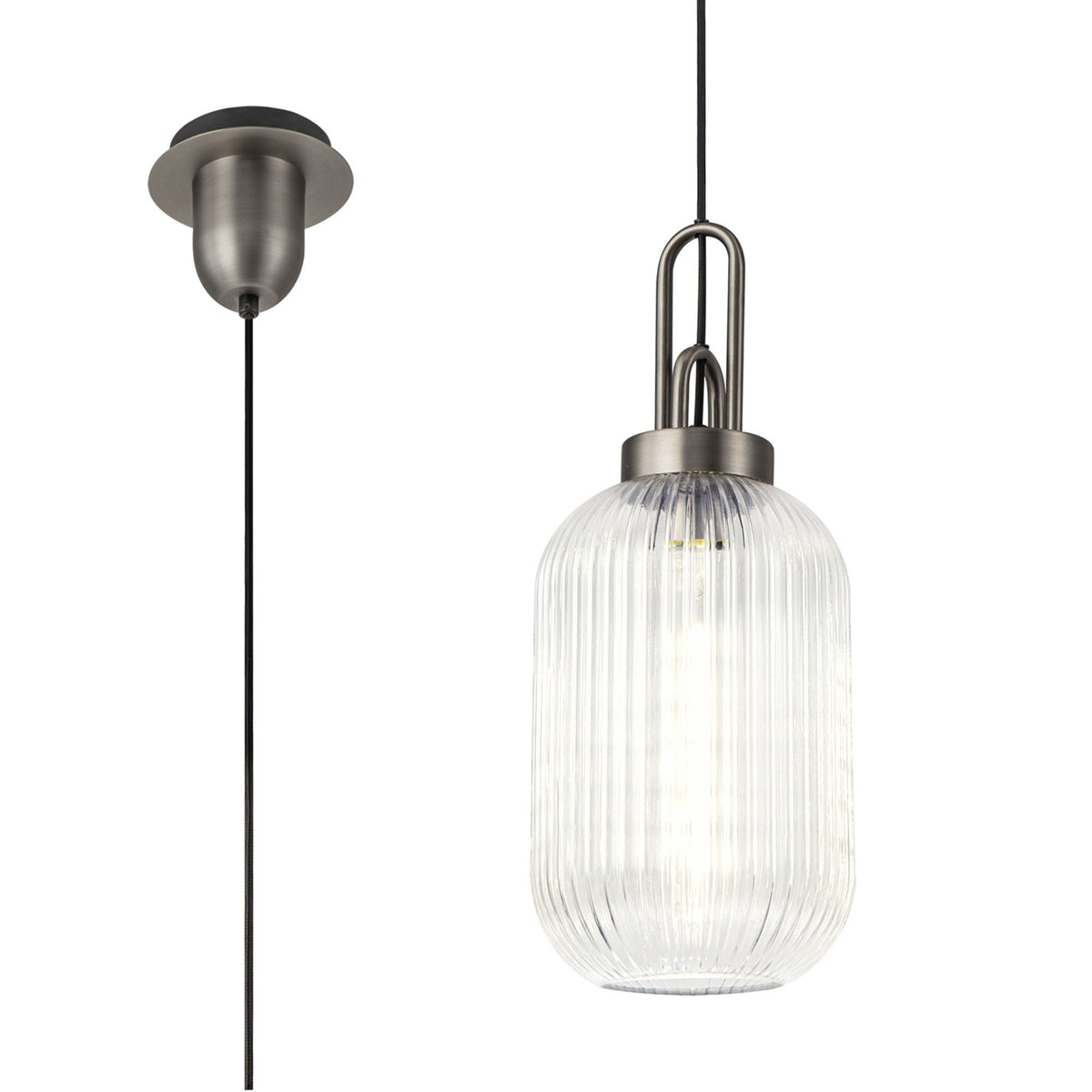 Atherington Tubular Pendant in Antique Silver & Clear Shade