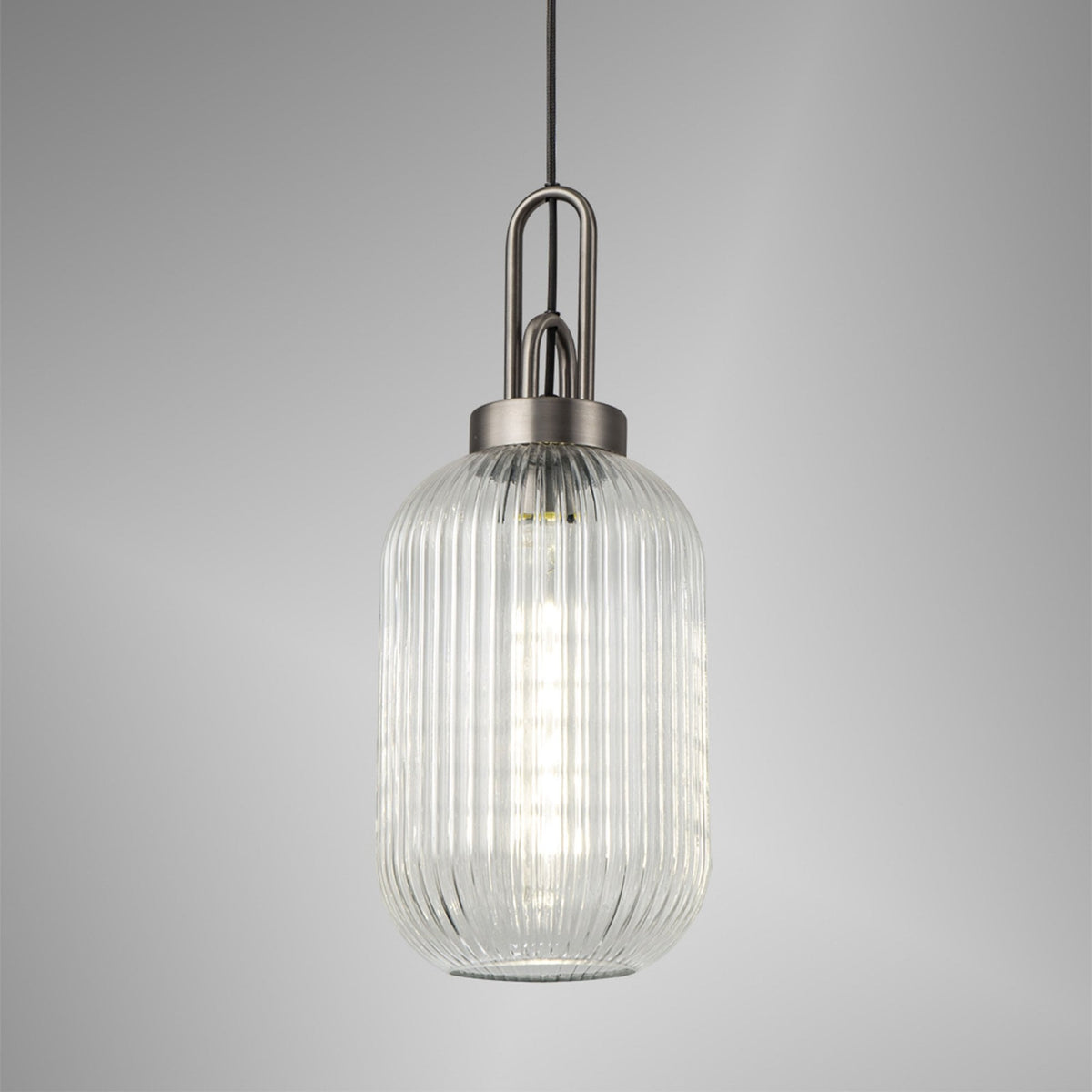 Atherington Tubular Pendant in Antique Silver & Clear Shade
