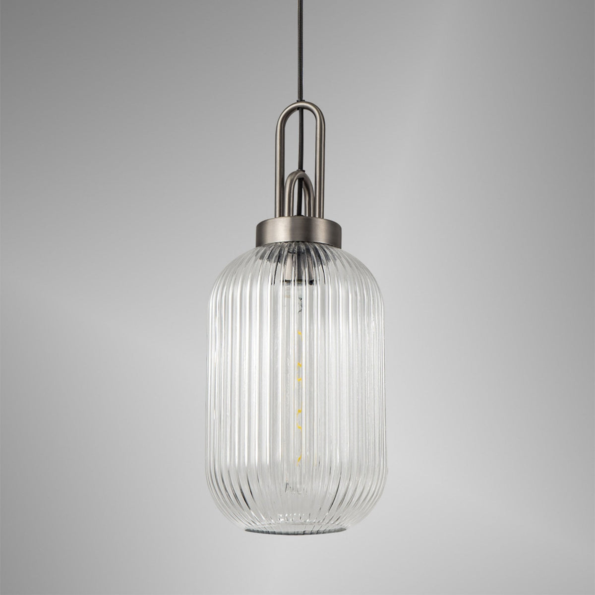 Atherington Tubular Pendant in Antique Silver & Clear Shade