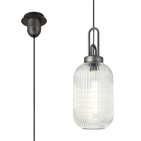 Atherington Tubular Pendant in Aged Pewter & Clear Shade