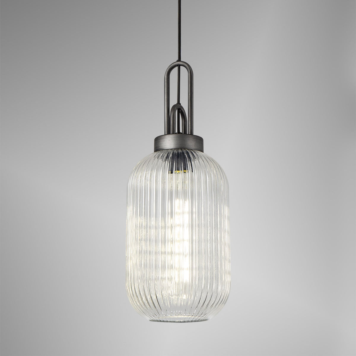 Atherington Tubular Pendant in Aged Pewter & Clear Shade