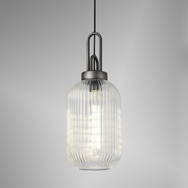 Atherington Tubular Pendant in Aged Pewter & Clear Shade
