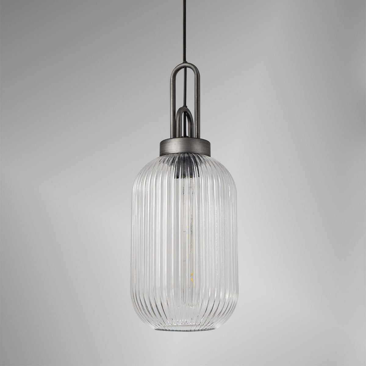 Atherington Tubular Pendant in Aged Pewter & Clear Shade