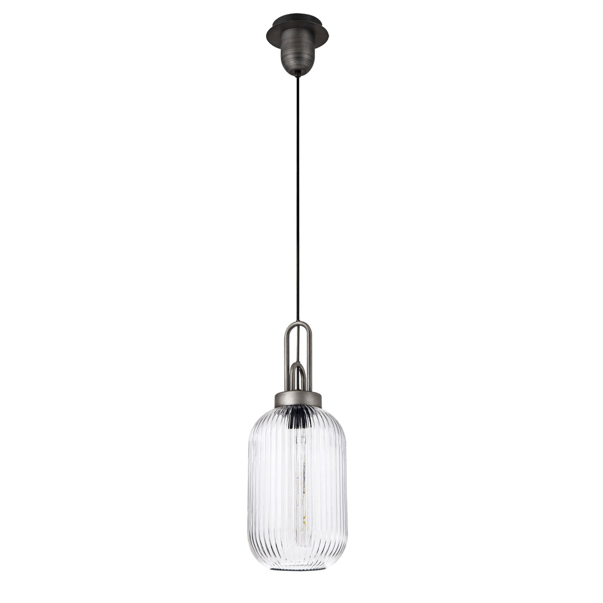 Atherington Tubular Pendant in Aged Pewter & Clear Shade