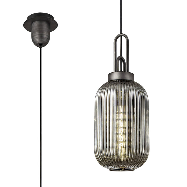 Atherington Tubular Pendant in Aged Pewter & Smoked Shade