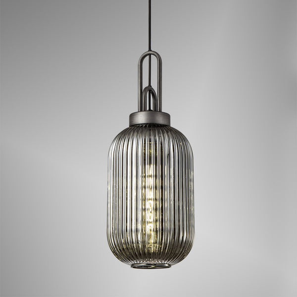 Atherington Tubular Pendant in Aged Pewter & Smoked Shade