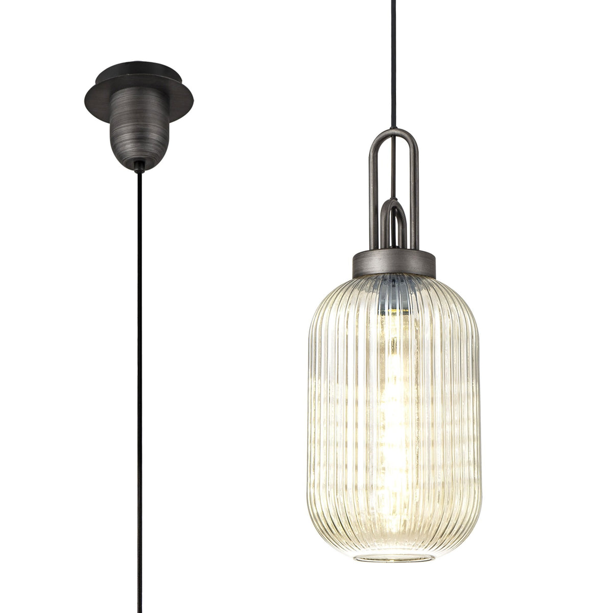 Atherington Tubular Pendant in Aged Pewter & Champagne Shade