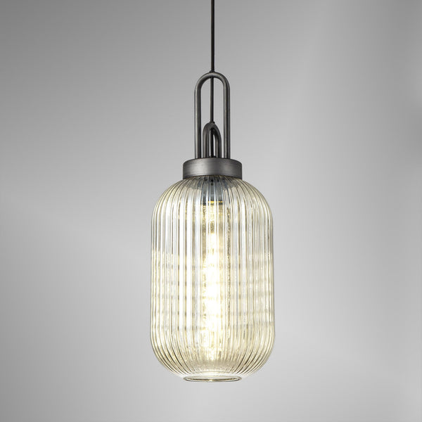 Atherington Tubular Pendant in Aged Pewter & Champagne Shade