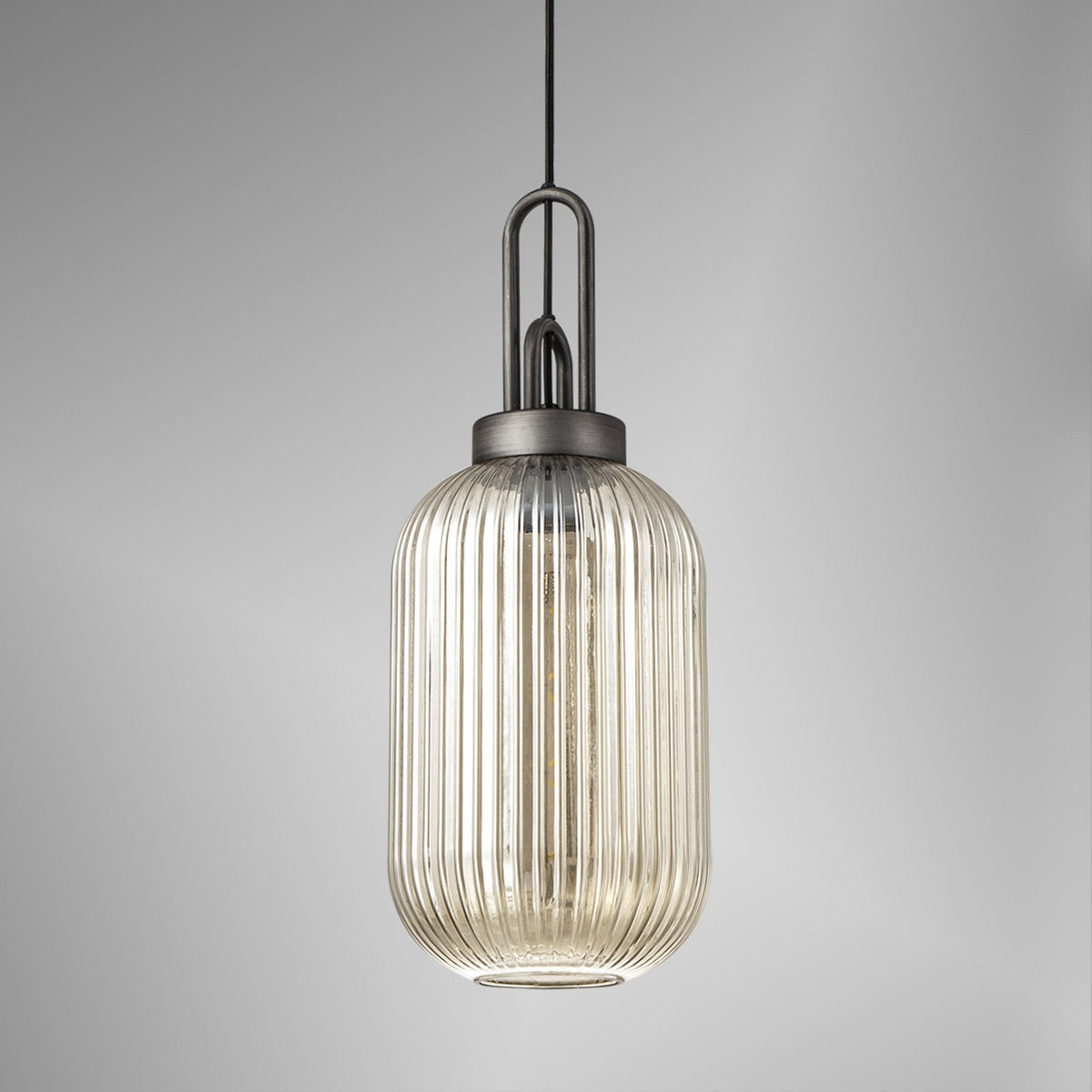 Atherington Tubular Pendant in Aged Pewter & Champagne Shade
