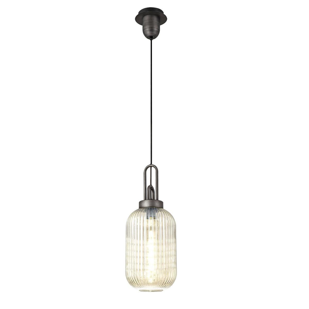 Atherington Tubular Pendant in Aged Pewter & Champagne Shade
