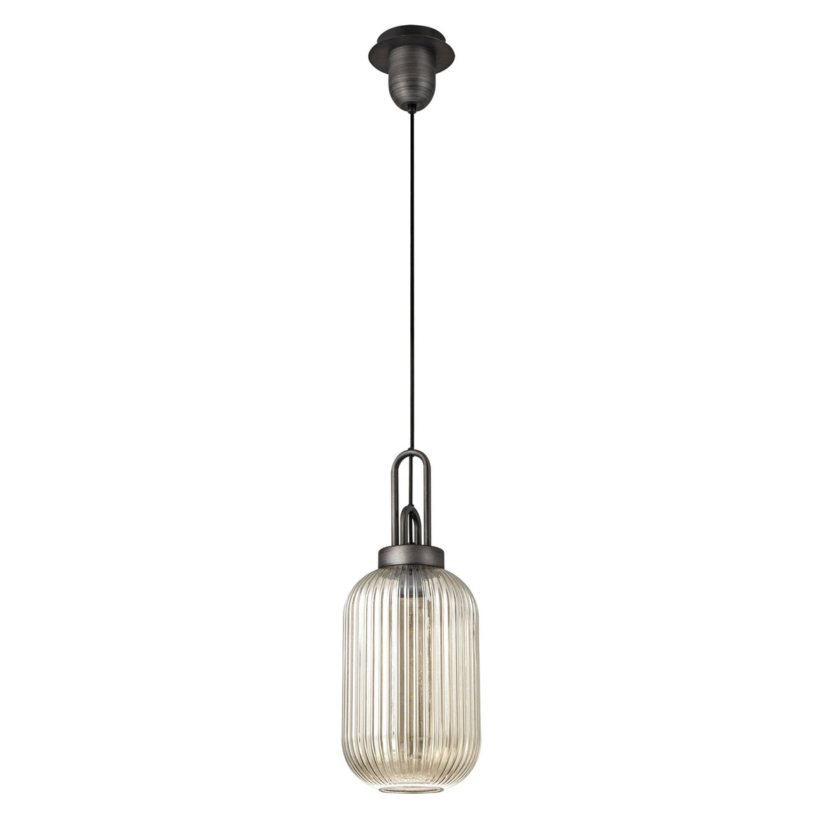Atherington Tubular Pendant in Aged Pewter & Champagne Shade
