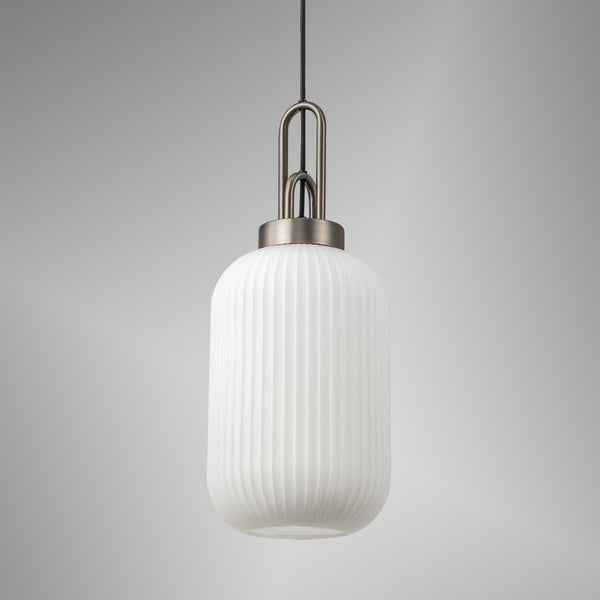 Atherington Tubular Pendant in Antique Silver & Opal Shade