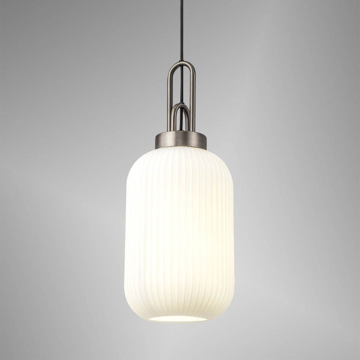 Atherington Tubular Pendant in Antique Silver & Opal Shade