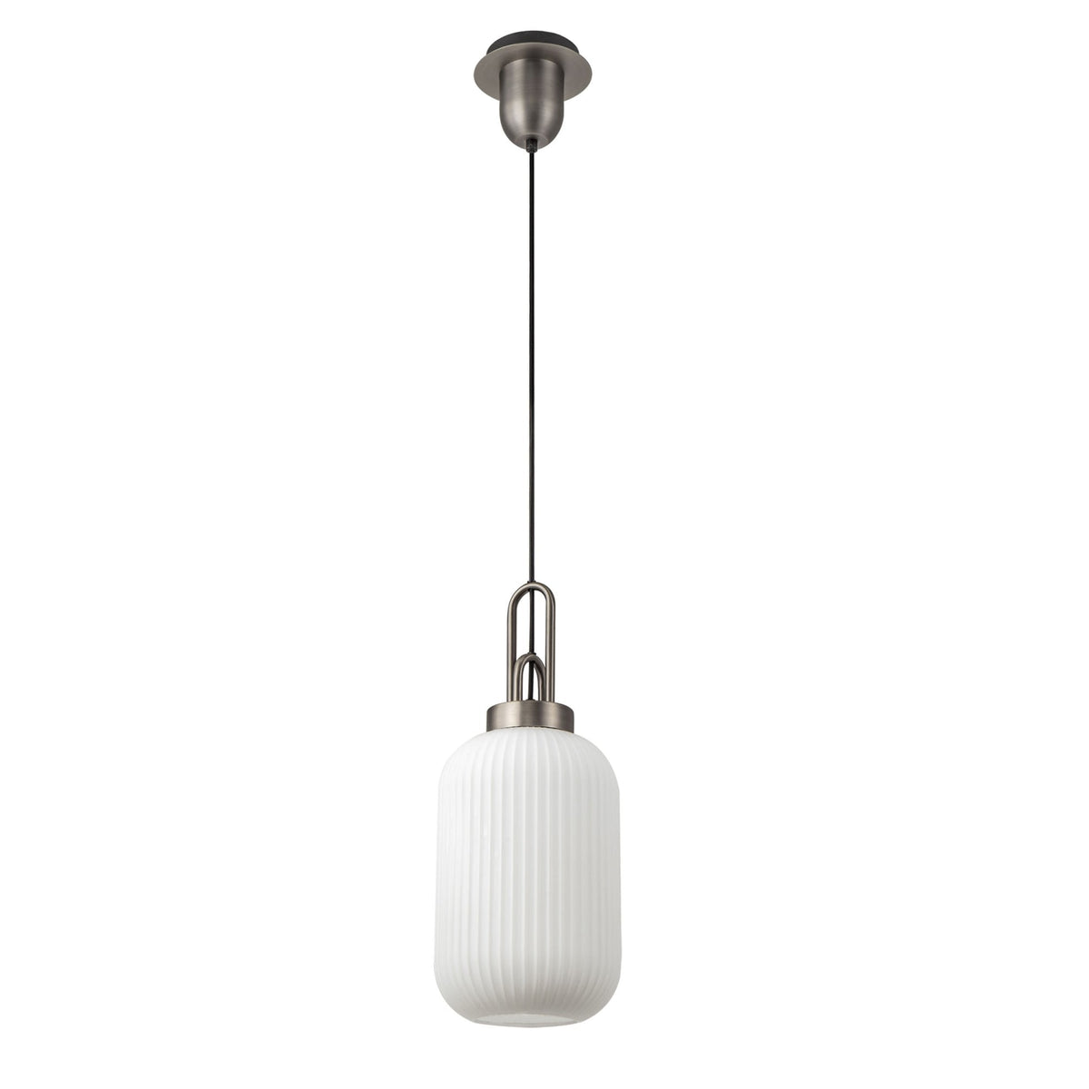 Atherington Tubular Pendant in Antique Silver & Opal Shade