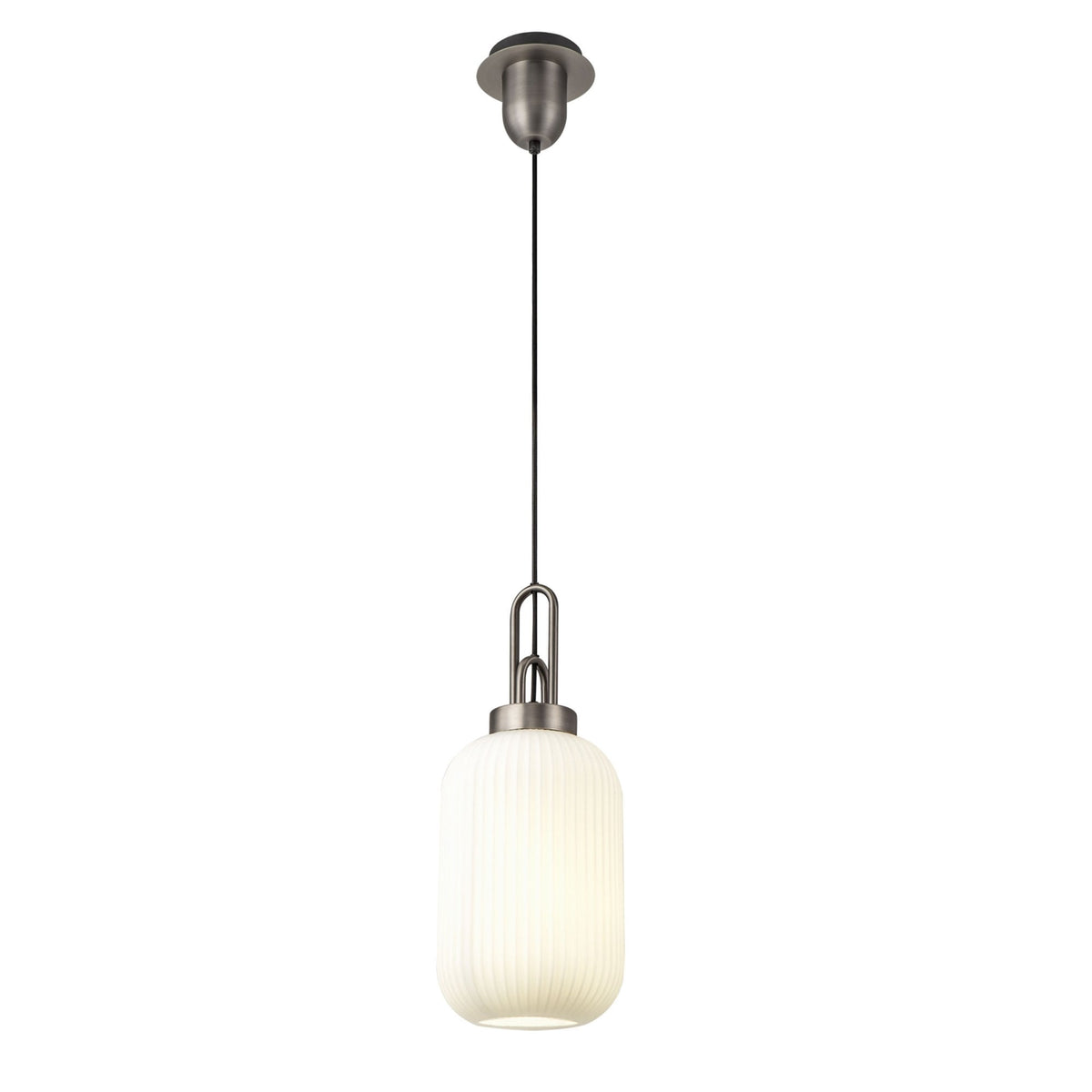Atherington Tubular Pendant in Antique Silver & Opal Shade