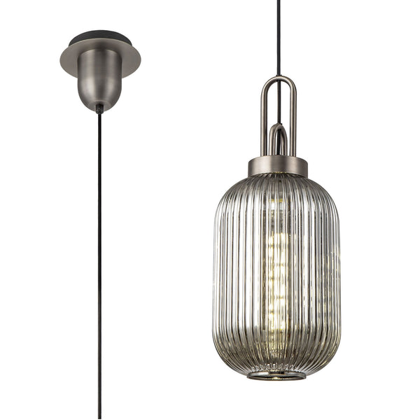 Atherington Tubular Pendant in Antique Silver & Smoked Shade