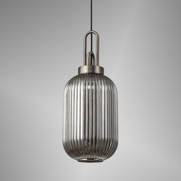 Atherington Tubular Pendant in Antique Silver & Smoked Shade