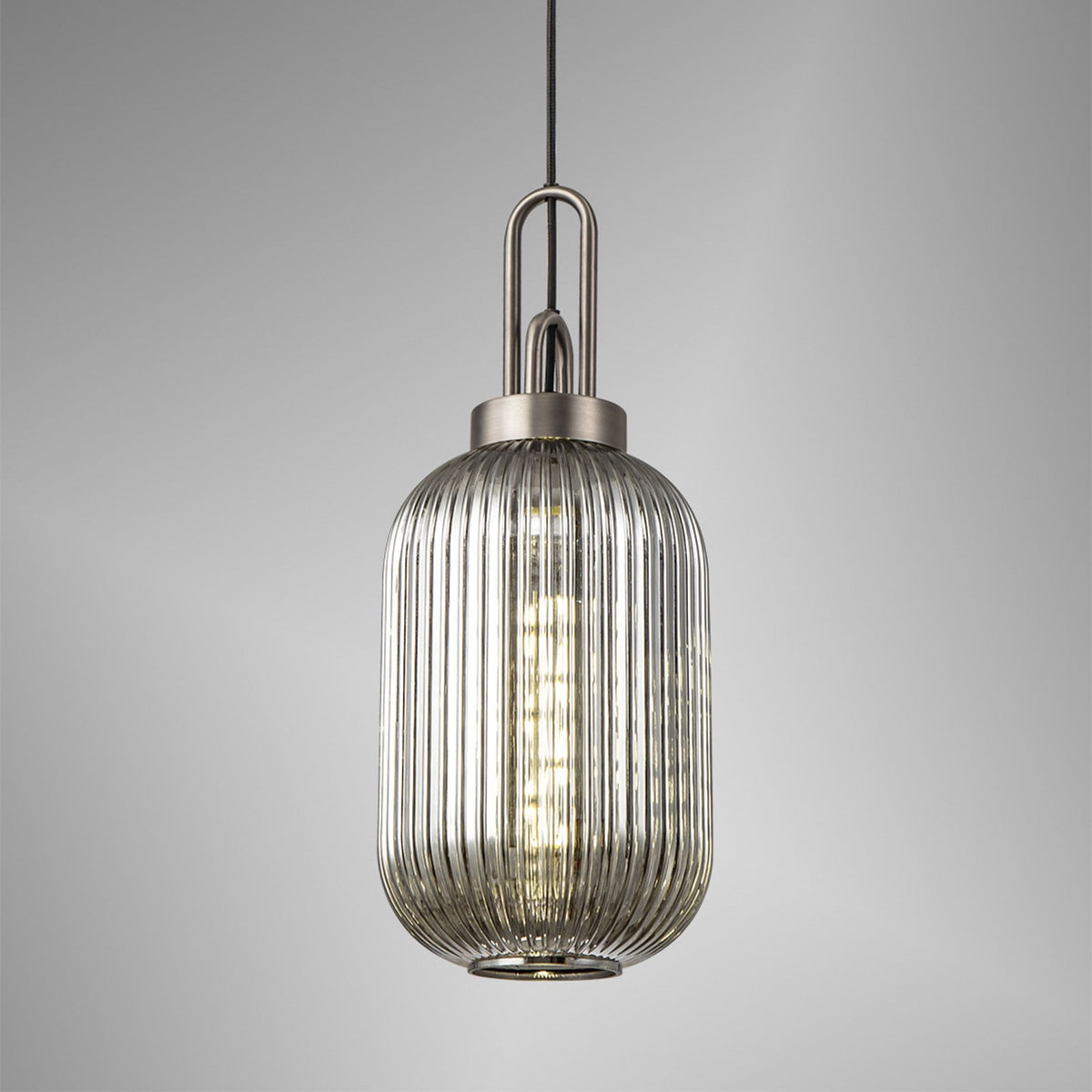 Atherington Tubular Pendant in Antique Silver & Smoked Shade