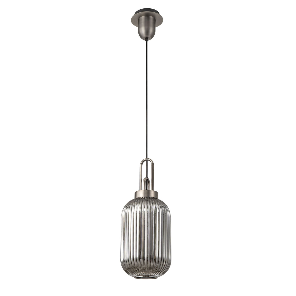 Atherington Tubular Pendant in Antique Silver & Smoked Shade