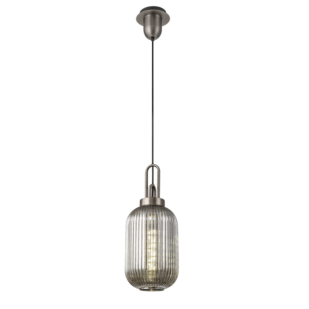 Atherington Tubular Pendant in Antique Silver & Smoked Shade