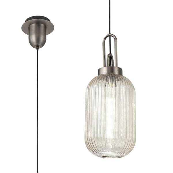 Atherington Tubular Pendant in Antique Silver & Champagne Shade
