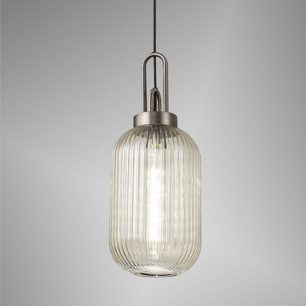 Atherington Tubular Pendant in Antique Silver & Champagne Shade