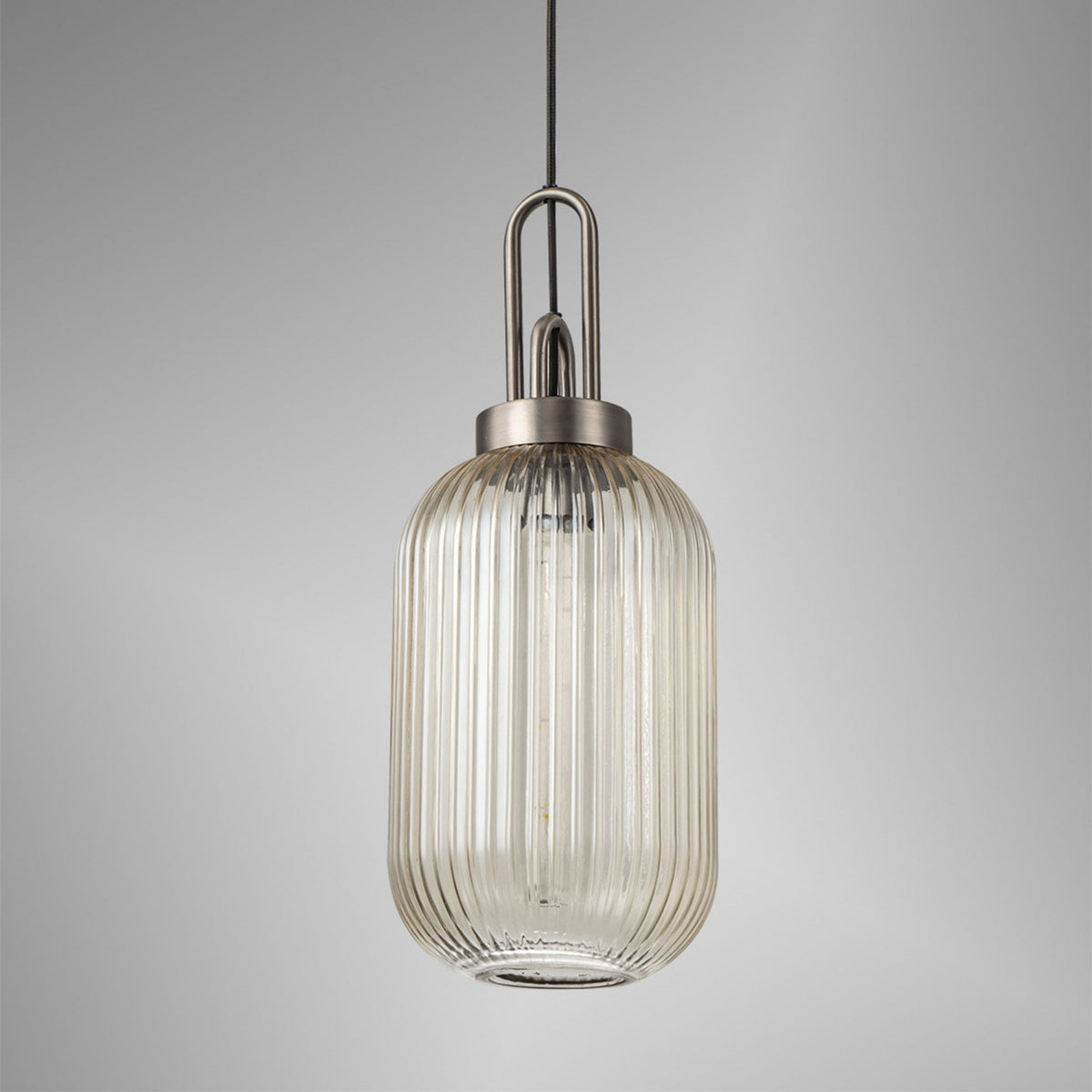Atherington Tubular Pendant in Antique Silver & Champagne Shade