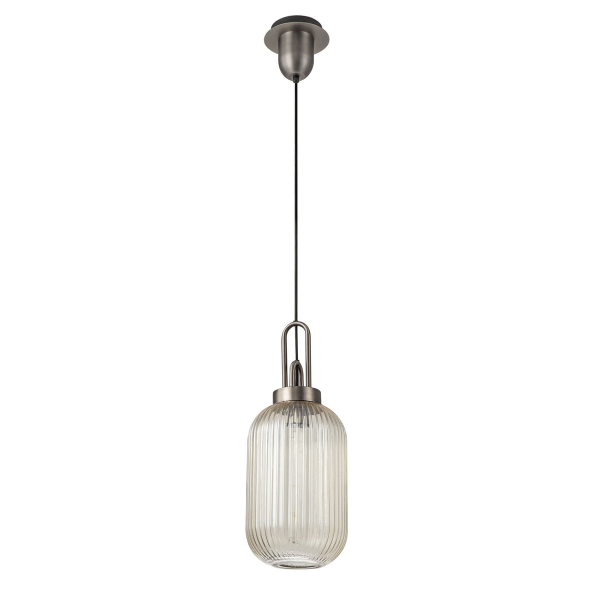 Atherington Tubular Pendant in Antique Silver & Champagne Shade