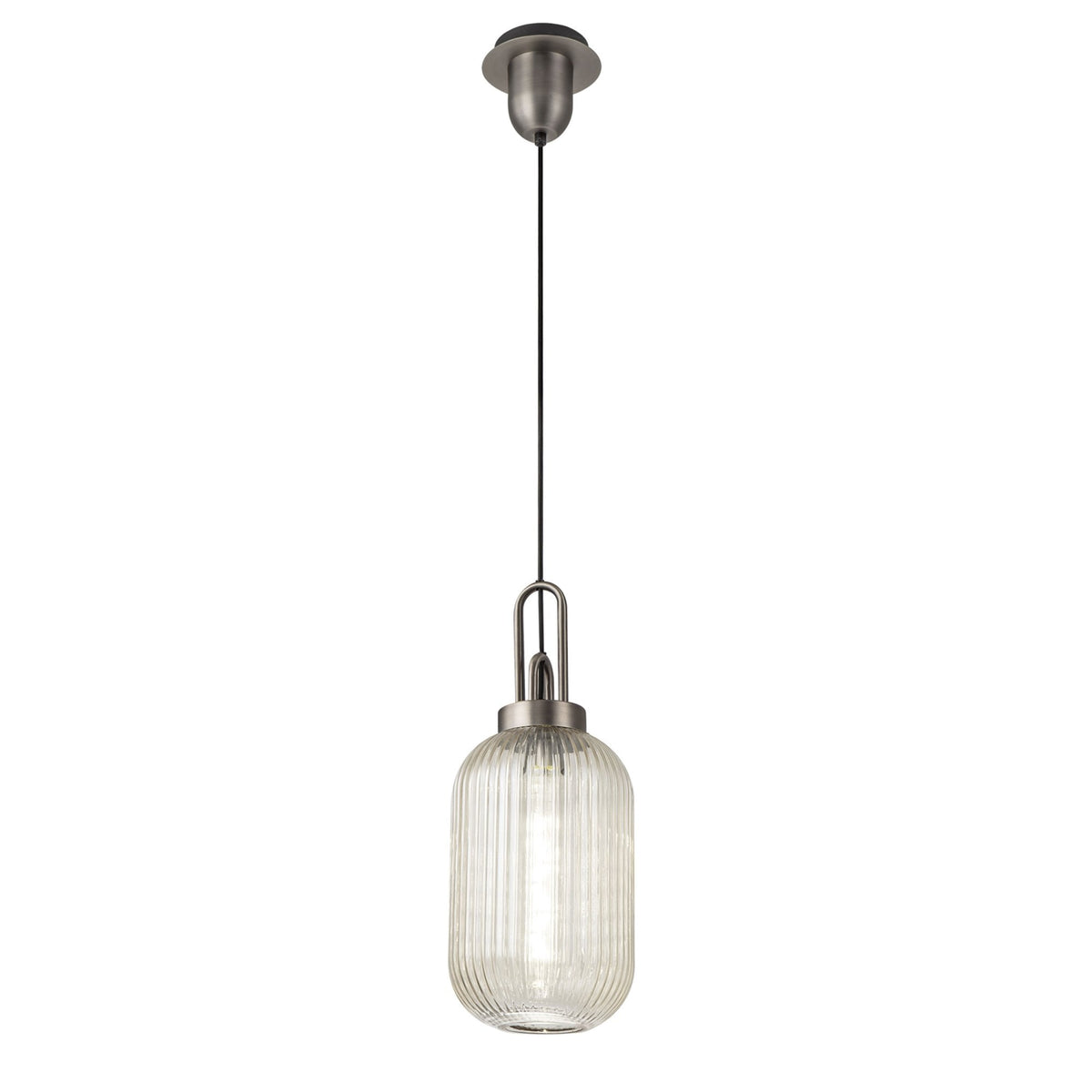 Atherington Tubular Pendant in Antique Silver & Champagne Shade