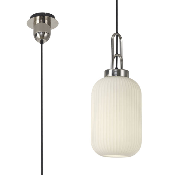 Atherington Tubular Pendant in Polished Nickel & Opal Shade