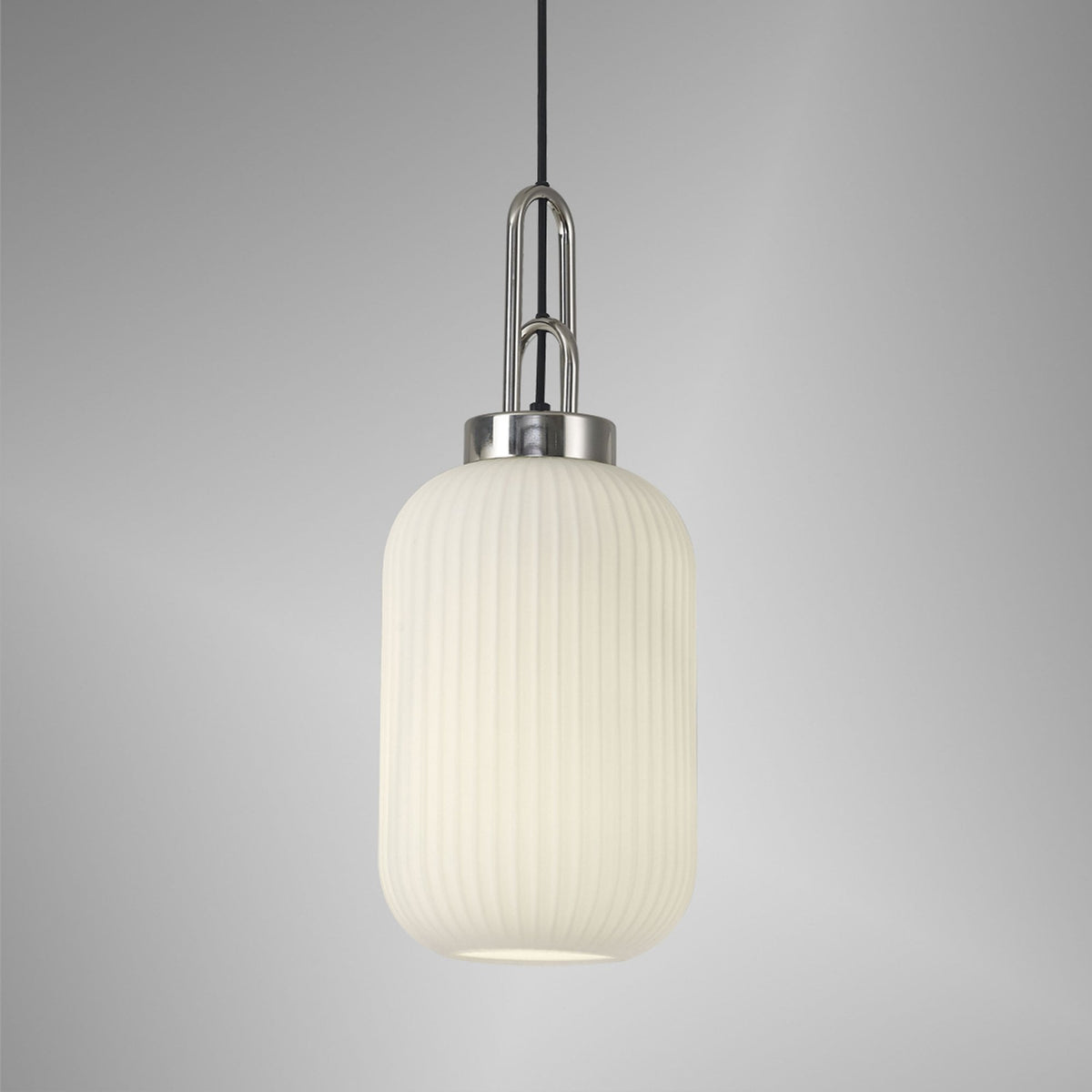 Atherington Tubular Pendant in Polished Nickel & Opal Shade