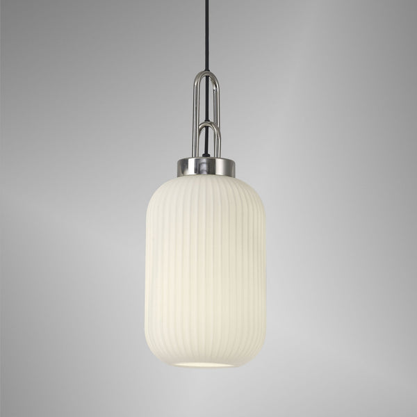 Atherington Tubular Pendant in Polished Nickel & Opal Shade