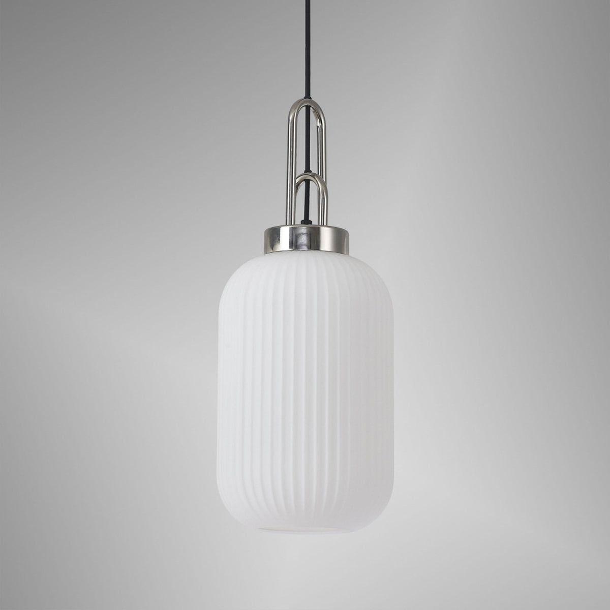 Atherington Tubular Pendant in Polished Nickel & Opal Shade