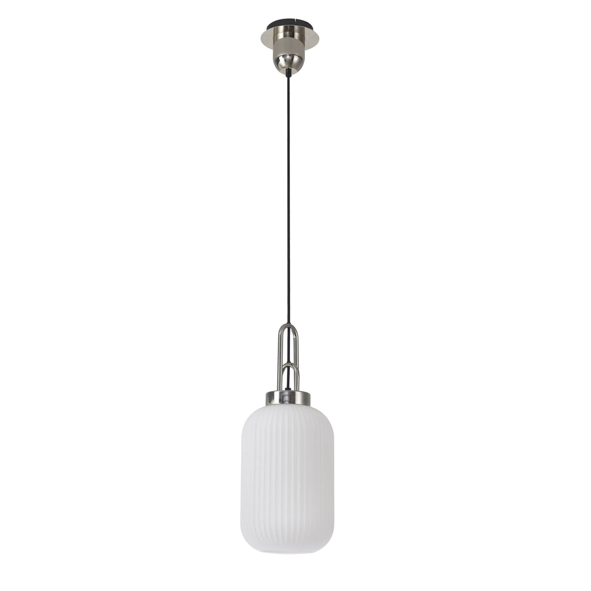 Atherington Tubular Pendant in Polished Nickel & Opal Shade
