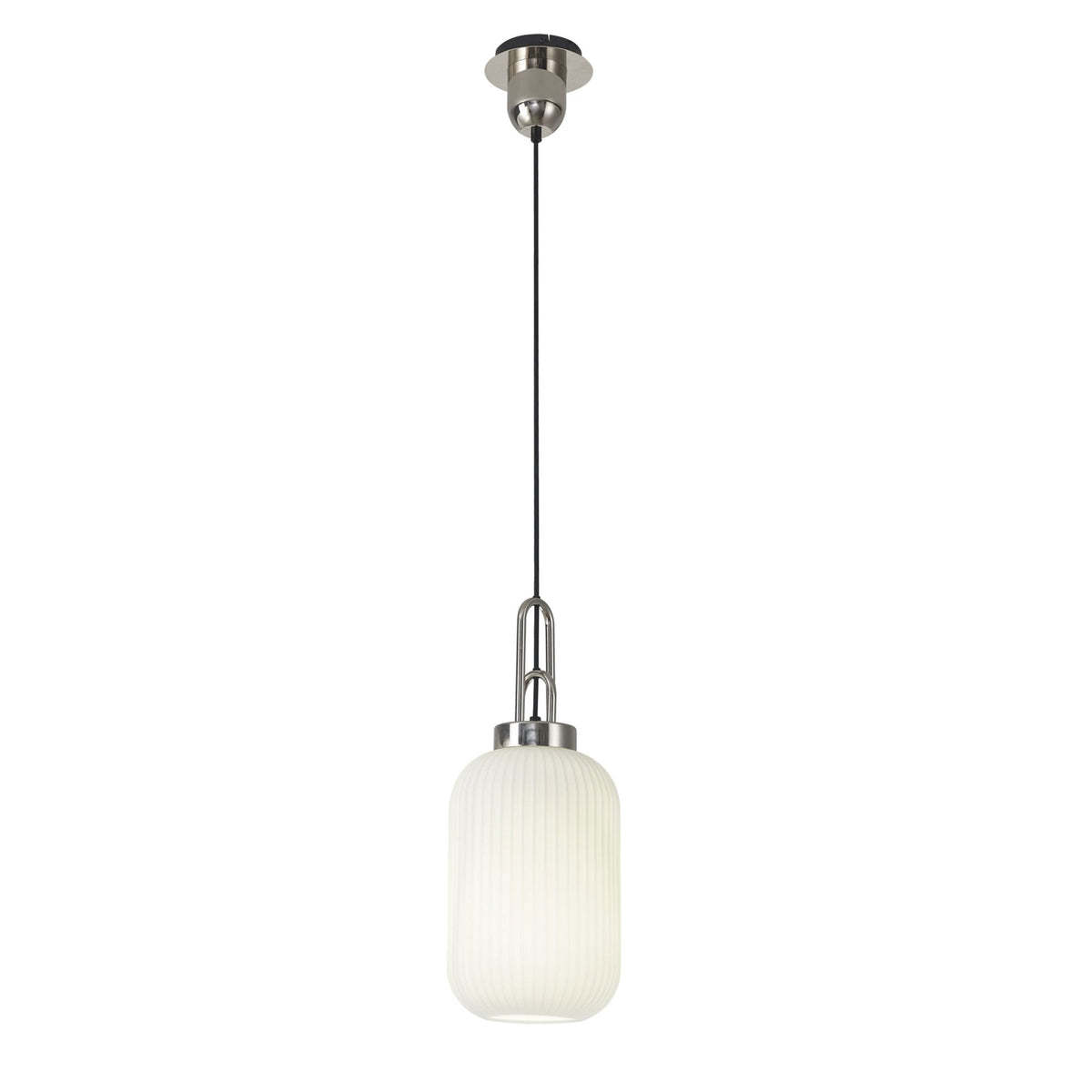 Atherington Tubular Pendant in Polished Nickel & Opal Shade