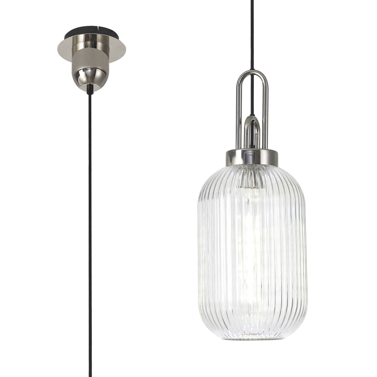 Atherington Tubular Pendant in Polished Nickel & Clear Shade