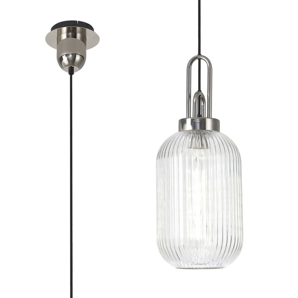 Atherington Tubular Pendant in Polished Nickel & Clear Shade