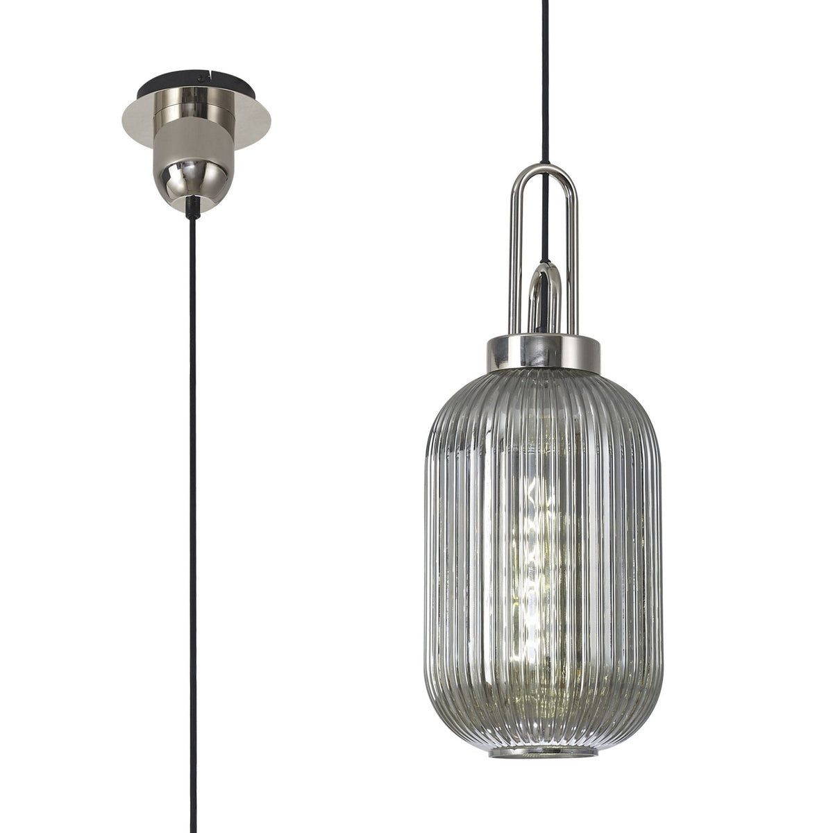 Atherington Tubular Pendant in Polished Nickel & Smoked Shade